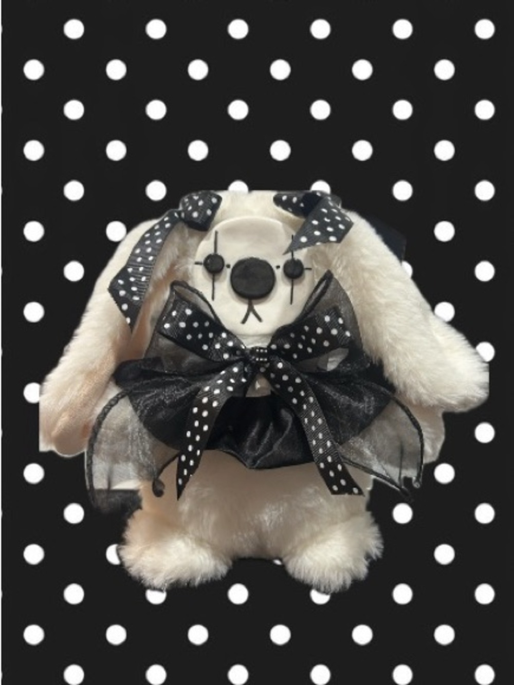Black & White Polka Dot Bunny Plush for Kids